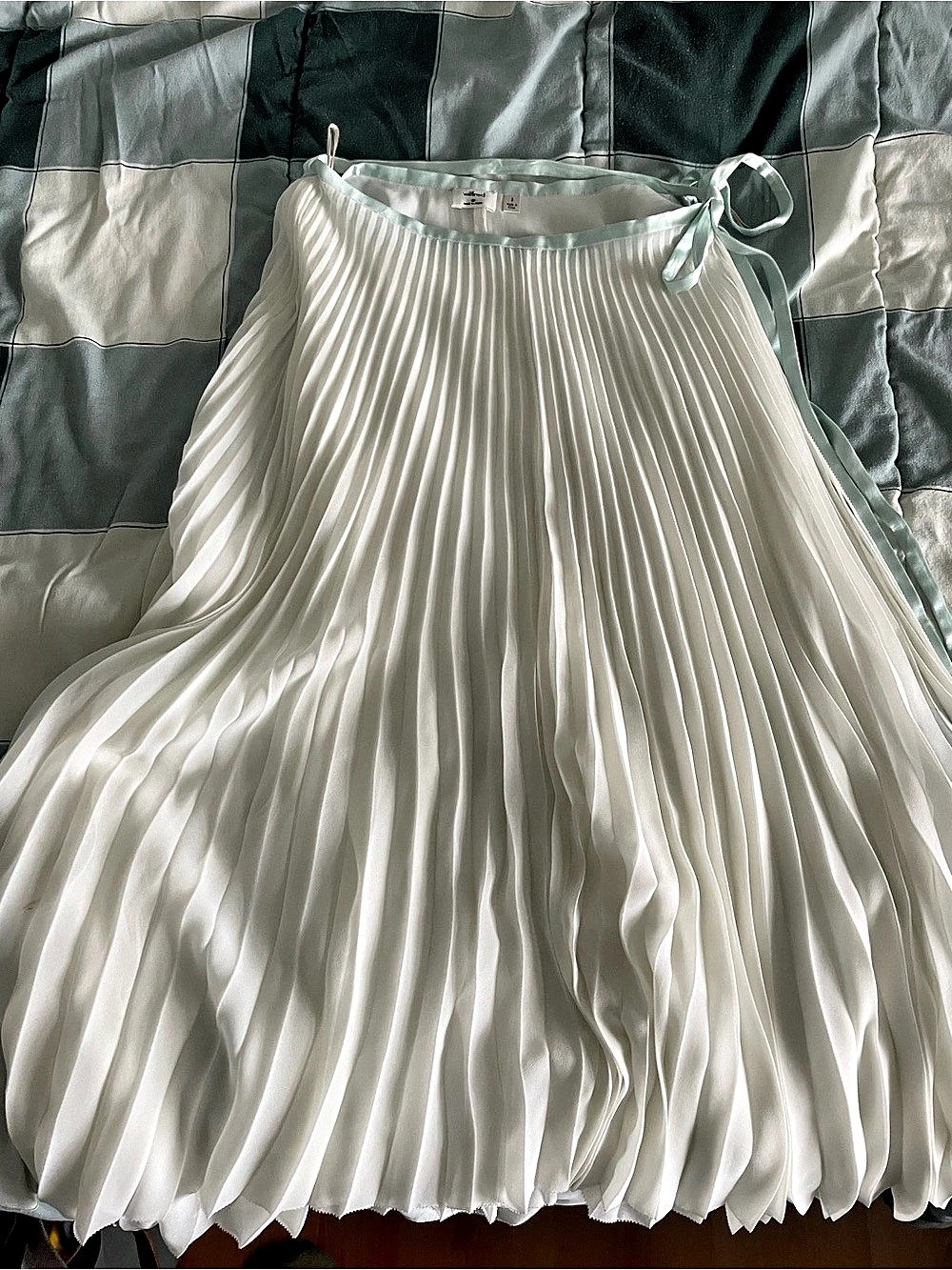 (S) Wilfred Pleated Vintage Silk knee length wrap around skirt (with aqua trims)